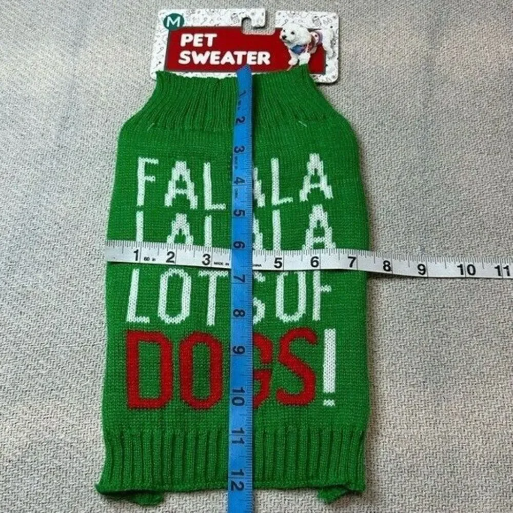 Falalala Lots of Dogs Pet Christmas Holiday Sweater NWT Size Medium Green Puppy
